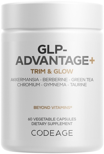 [BRSRAZDQOUHWAD3D] Codeage GLP-Advantage+ Supplement - Metabolic & GLP-1 Activity Support - Chromium, Berberine, Green Tea, Gymnema, Curcumin, Taurine, Resveratrol - Weight Management & Gut Health, Non-GMO - 60 Capsules