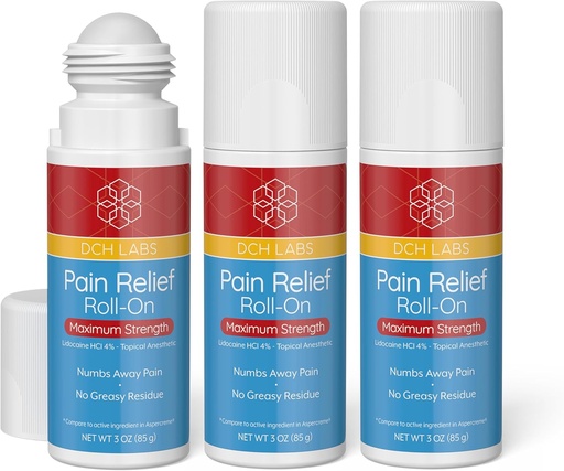 [BRSRA2T5AUIWKDLB] Maximum Strength Pain Relief Roll-on, 3 oz Value Size, Lidocaine 4%, Numbs Pain Away, Nerve Pain, (3 Pack)