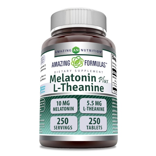 [BRSROAI5CRYQYG3V] Amazing Formulas Melatonin 10 Mg Plus L-Theanine 5.5 Mg Supplement | Tablets | Non-GMO | Gluten Free | Made in USA | (1 Pack, 250 Tablets)