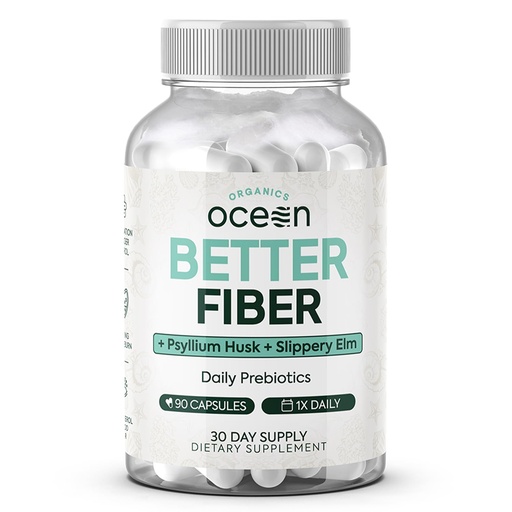 [BRSRAZT7OZ4A2YAY] Organics Ocean Better Fiber - Daily Fiber Supplement - Soften Stool for Effortless Bowel Movements - with Psyllium Hulk and Slippery Elm - 90 Capsules