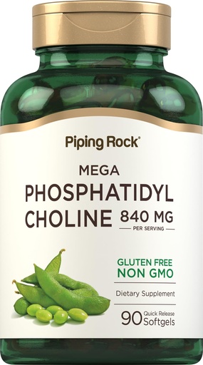 [BRSROBIBAUMB6DL6] Piping Rock Phosphatidyl Choline Supplement | 840mg | 90 Softgels | from Soy Lecithin | Non-GMO, Gluten Free