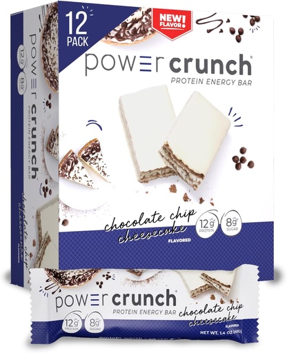 [BRSROBIKBN5WAYLF] Power Crunch Protein Wafer Bares, High Protein Snacks with Delicious Taste, Chocolate Chip Cheesecake, 1.4 Ounce (12 Conde)