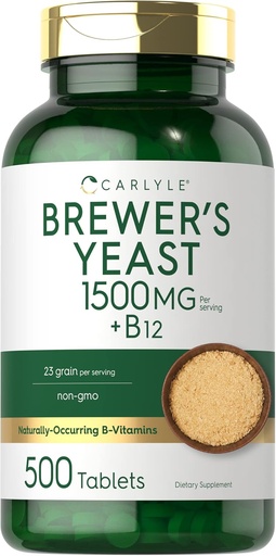 [BRSW2AQEBYAQADQZ] Carlyle Brewers Yeast Tablety s vitaminem B12 CLAS124; 1500mg CLAS124; 500 Count CLAS124; Non- GMO & Vegetariánský dodatek