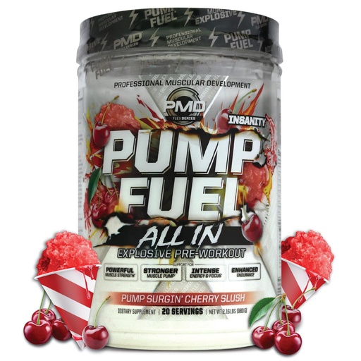 [BRSRAYL3OIMWMGT3] PMD Sports Pump Fuel All in Insanity, Ultimate Pre Workout Powder, Maximum Strength Energy, Focus, Endurance & Recovery, Creatine & Beta Alanine, Pump Surgin’ Cherry Slush, 20 Servings