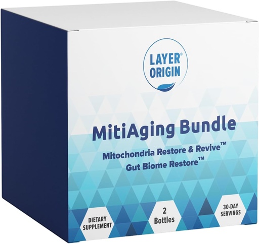 [BRSRAHQQPMFGMDLV] Layer Origin MitiAging Bundle, Anti-Aging 2Bottle Pack: Gut Biome Recovery and Mitochondria Revive - Boost Health Cell באופן טבעי, 30 יום אספקה