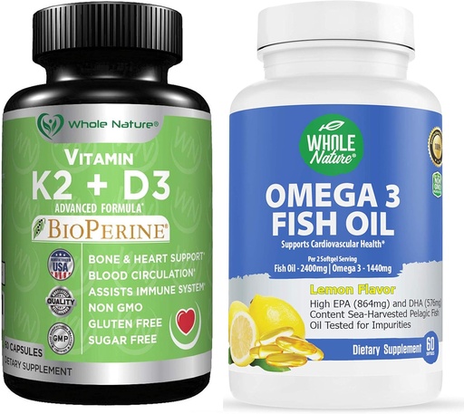 [BRSWYGTYAV7WYDL5] K2+D3 with Bioperine Plus Calcium Omega 3 Fish Oil are Most Effective Together to Support Heart & Bone Health, Joints and Brain