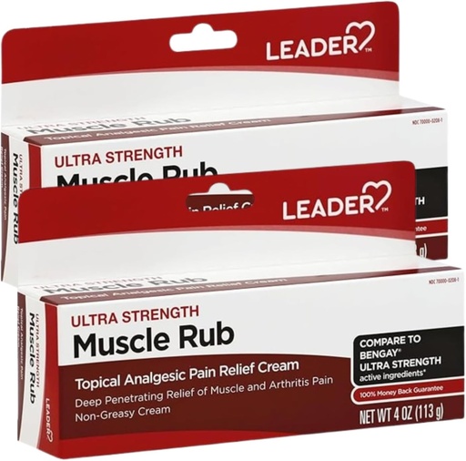 [BRSRAZA2B4CREEIY] Leader Muscle Rub - Fast-Acting, Deep Penetrating Relief for Sore Muscles and Joints, Minor Arthritis and Back Pain Relief, Non-Greasy Formula Topical Analgesic, Camphor, Menthol & Methyl Salic 2-Pack
