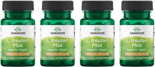 [BRSWGAANDIBRG23A] Swanson L. Reuteri Probiotic Plus w/L. Rhamnosus L. Acidophilus & FOS Prebiotic Digestive Support - Promotes Gut Health w/ 7 Billion CFU per Capsule - (30 Veggie Capsules) (4 Pack)
