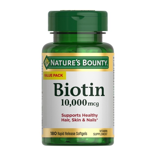 [BRSROHAYAAHWK2QZ] Nature's Bounty Biotin Hair Skin and Nails Vitamins, Supports Healthy Hair, Skin and Nails, 10,000 mcg, Rapid Release Softgels, 180 Ct