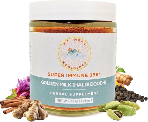 [BRSROCARBADWECTO] Mt.Meru Medicines Ayurvedic Haldi Doodh/Golden Milk Superblend- mit Immun-Boosting-Formel, Glutenfrei, für Gehirngesundheit, Gut-Unterstützung mit hohem Curcumin Lakadong Turmeric (1.76oz/50g)