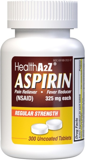 [BRSWKHDQAEAAIH33] HealthA2Z® Aspirina 325mg | Berorik gabeko tabletak | Jatorrizko indarra | Minaren erreproduzitzailea | Sukarra murriztea | Bayer® Osagai aktiboen aldean... (300 konde)