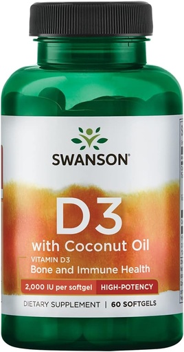 [BRSWIF34DEEAC33M] Swanson Vitamin D-3 with Coconut Oil 60 Sgels