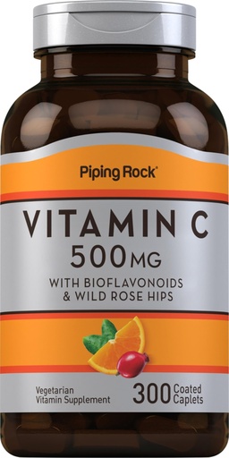 [BRSRMHQPPJ5AMFDZ] Piping Rock Vitamin C 500mg | 300 Caplets | Supplement for Women and Men | with Rose HIPS and Bioflavonoids | Vegetarian, Non-GMO, Gluten Free