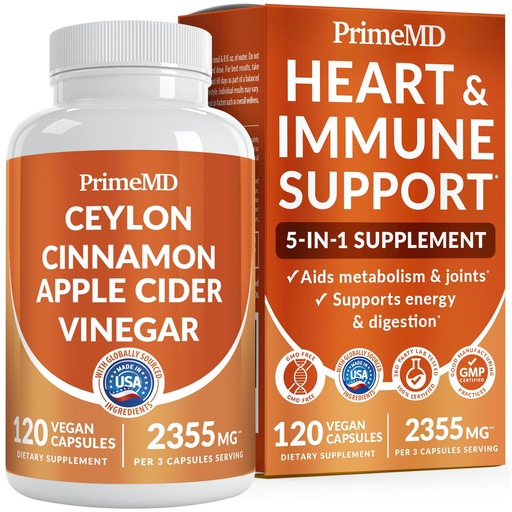 [BRSW2ZI3DEIBAC3Z] 5-in-1 Ceylon Cinnamon Capsules 2355mg - Apple Cider Vinegar Capsules with Turmeric, Panax Ginseng & Bioperine - Cinnamon Supplements for Women & Men - Non-GMO, Vegan, Gluten-Free (120 Ct) (1-Pack)
