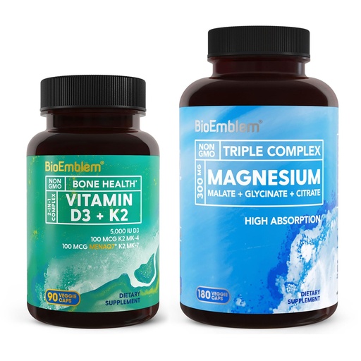 [BRSROCYTC57B4CQU] BioEmblem Triple Magnesium Complex 180 Capsules with Vitamin D3 K2 90 Capsules