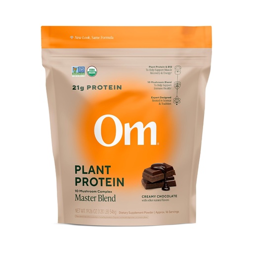 [BRSW2FLQPICGEDT2] OM MUSHROOM SUPERFOOD Master Blend Vegan Protein – Organic Chocolate Plant Protein with 10 Mushrooms, Ashwagandha, BCAAs & B12 – Energy, Recovery & Immune Support – 1.2 lb (16 Servings)