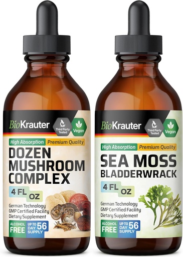 [BRSRAAAFBBYAIGYV] BIO KRAUTER Dozen Mushroom Tincture 4 Fl. Oz. & Sea Moss Tincture 4 Fl. Oz.