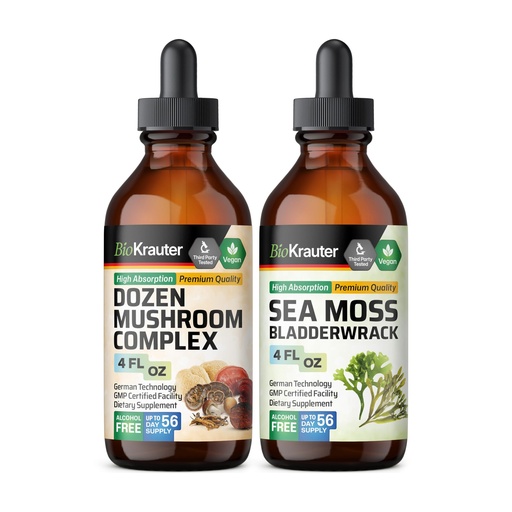 [BRSRAAAFBBYAIGYV] BIO KRAUTER Dozen Mushroom Tincture 4 Fl. Oz. & Sea Moss Tincture 4 Fl. Oz.