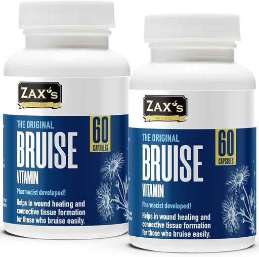 [BRSROFILB57BSET3] ZAX'S ORIGINAL Bruise Vitamin 2-Pack – Pharmacist-Developed Bruising Supplements, Potent Swelling & Bruise Reducer with Zinc, Vitamins K, D3, C, Citrus Bioflavonoids, 120 Caps, Pair with Arnica Cream