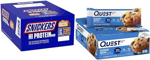 [BRSRAYANOAIA4DI3] SNICKERS Hi Protein Peanut Caramel Bars 24.12oz Box 12 Count & Quest Blueberry Muffin Protein Bars 12 Count