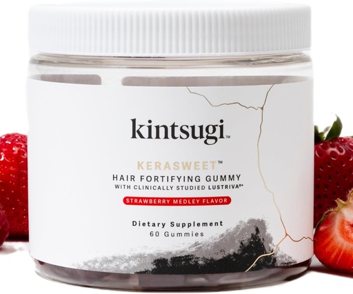 [BRSRA2Y6B4HAIFDL] Kintsugi KeraSweet Hair Fortifying Gummy- Help Combat Signs of Aging Hair, Supplement for Strong, Voluminous Strands- Supports Healthy, Fuller Looking Hair w/ B12, Saw Palmetto, ACV (Strawberry, 60ct)