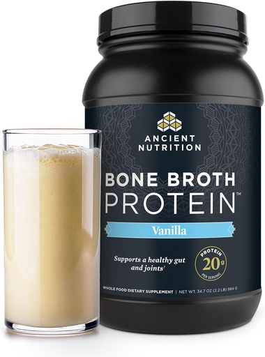 [BRSWKHDZAUDWEDY6] Antike Ernährung Gras Fed, Knochen Broth Protein Powder, 20g Protein, hydrolysierte Collagen Peptide, Keto & Paleo Friendly, Unterstützt Gelenk, Gut Health, Vanille, 40 Servierungen