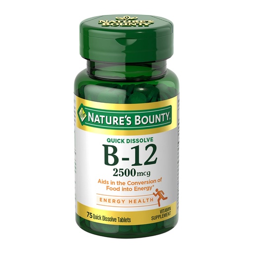 [BRSWIBAROJ6QCFLG] Nature’s Bounty Vitamin B12 2500 mcg, Cellular Energy Support, for Energy Metabolism, Heart & Nervous System Health, 75 Quick Dissolve Tablets