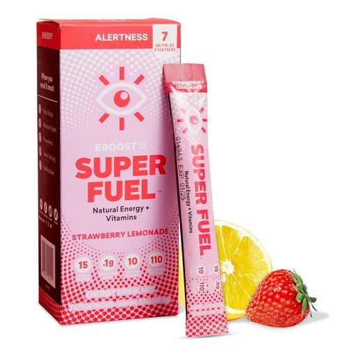 [BRSROZTQDEFRS333] EBOOST Energy Drink Powder, Super Fuel - Strawberry Lemonade, 7 Packets - Pre-Workout Powder Energy Drink Mix - Natural Energy, L-Tyrosine, L-Theanine & Vitamins - Preworkout for Women & Men to Go