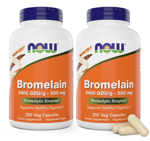 [BRSWYZYTCIMWA3L6] Now Bromelain 500 mg, 200 Veg Capsules (Pack of 2) Supplement - Non-GMO, Vegan 500mg Caps
