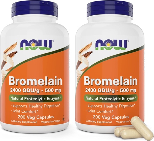 [BRSWYZYTCIMWA3L6] Now Bromelain 500 mg, 200 Veg Capsules (Pack of 2) Supplement - Non-GMO, Vegan 500mg Caps
