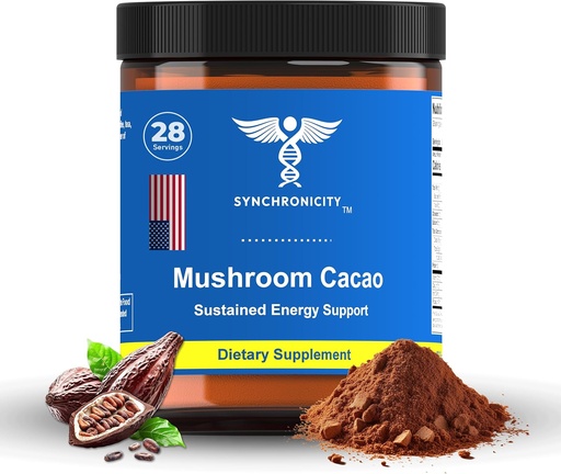 [BRSRAFQNCJ6AEHY4] Mushroom Cacao Adaptogen Energy & Focus Drink Powder Supplement. Potent 8:1 Lions Mane, Cordyceps & 3 Cocoa/Cacao Extract Blend from Yale DRS. All Natural Coffee Alt Nootropic & Nutrient Superfood