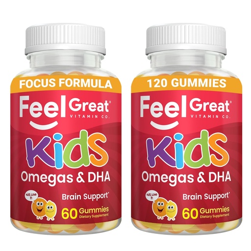 [BRSWYZA7CMJQYDY4] Feel Great Vitamins Kids DHA Gummies with Omega 3 6 9, Vitamin C (2-Pack) | Supports Healthy Brain Function, Vision & Heart Health | Gluten Free, Vegetarian | 60 Gummies