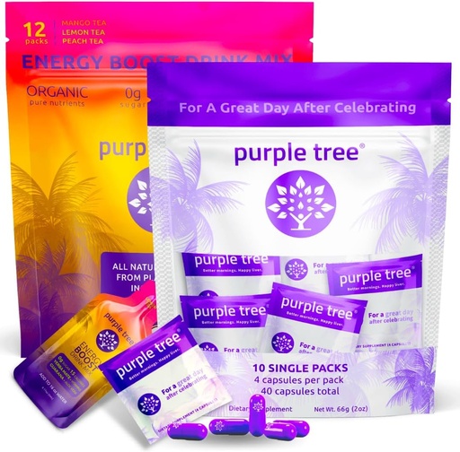 [BRSROHYRDMFAM3QU] purple tree Celebration Recovery + Next Day Energy Stick Packets | 10 to-Go Party Bag Kits | Better Mornings, Natural Boost, Rapid Hydration, Happy Liver | Bachelorette, Weddings, Travel Essentials