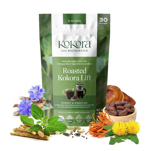 [BRSRAGAOO4PRYALG] kokora - Roasted Kokora Lift - Dandelion, Chicory, Ashwagandha Root Powder with Super Mushrooms - Energizes & Promotes Healthy Digestion - Vegan, Gluten Free, No Added Sugar - 30 Servings - 120g