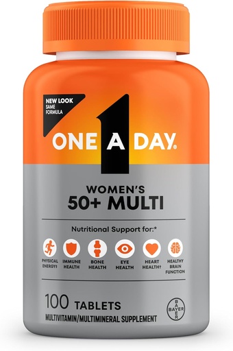 [BRSWKEYPCIBQMFYZ] One A Day Multivitamin for Women 50 and Over Tablets, Womens Multivitamin 50 plus with Vitamins D, C, E, Zinc & Biotin, Daily Vitamins for Woman 50+, 100 Ct