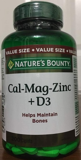 [BRSWGZQ6BMBGAHY2] Nature's Bounty Calcium Magnesium Zinc with Vitamin D3, 200 Caplets (Packaging May Vary)