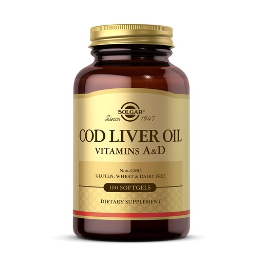 [BRSWIYYIBMFGE2LU] Solgar Cod Liver Oil - 100 Softgels - Provides Vitamins A & D - Non-GMO, Gluten Free - 100 Servings