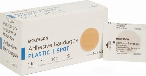 [BRSWGCADDJ5GCF3H] McKesson Adhesive Bandages, Sterile, Plastic Spot, 1 in, 100 Count, 24 Packs, 2400 Total
