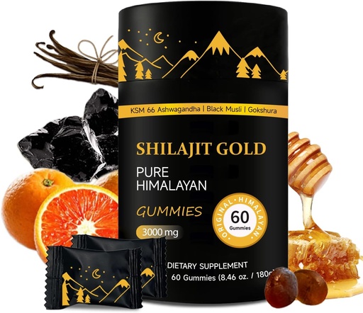 [BRSRAHYKCAAR4FD2] Shilajit Gummies | Pure Himalayan Shilajit Gummies Gold | Ashwagandha, Gokshura | Fulvic Acid & 85+ Trace Minerals for Men, Women | Non-GMO | Lab Tested | No Added Sugar I 60 Gummy