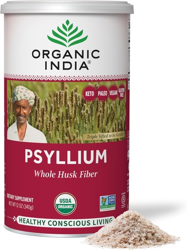 [BRSWIGD5DIPRKYLC] ORGANIC INDIA Psyllium Herbal Powder - Whole Husk Fiber Supplement, Digestion Support, Vegan, Gluten-Free, USDA Certified Organic, Non-GMO, Soluble & Insoluble Fiber Source - 12 oz