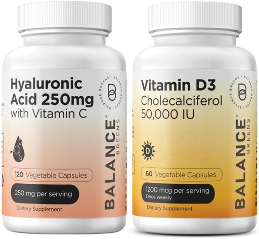 [BRSRAFI7AEGR63LG] Balancebreens Pure Hyaluronic Acid 250mg with Vitamin C 50mg + Vitamin D3 50,000 IU Supplement Combo