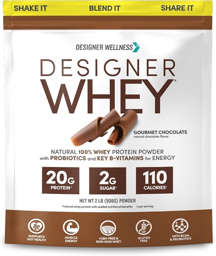[BRSWIYYKA54BYFDU] Σχεδιαστής Wellness, Designer Whey, Φυσική σκόνη πρωτεΐνης ορού γάλακτος με προβιοτικά, ίνες και βασικό B-βιταμίνες για την ενέργεια, χωρίς γλουτένη, σοκολάτα Gourmet, 2 lb