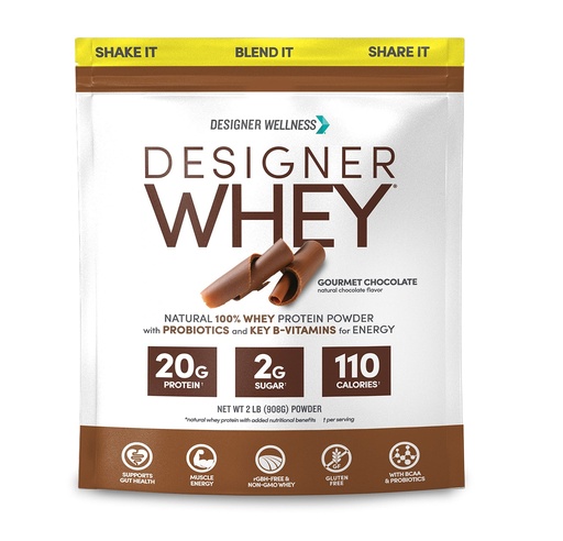 [BRSWIYYKA54BYFDU] Designer Wellness, Designer Whey, Natural Whey Protein Powder with Probiotics, Fiber, and Key B-Vitamins for Energy, Gluten-Free, Gourmet Chocolate, 2 lb