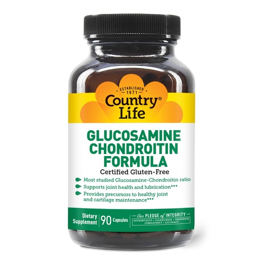 [BRSWIY3YOQIBS23E] Country Life Glucosamine Chondroitin 1500mg/1200mg - Supports Joint Health & Lubrication - Maintains Healthy Cartilage, Tendon, Joint Tissue - Gluten Free, Non-GMO - 90 Capsules - For Adults