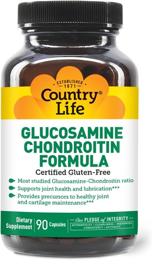 [BRSWIY3YOQIBS23E] Country Life Glucosamine Chondroitin 1500mg/1200mg - Supports Joint Health & Lubrication - Maintains Healthy Cartilage, Tendon, Joint Tissue - Gluten Free, Non-GMO - 90 cápsulas - para adultos