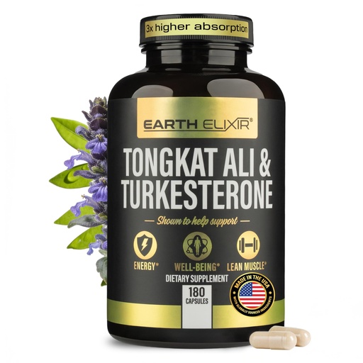 [BRSROZALCIBQACLO] Earth Elixir Turkesterone & Tongkat Ali for Men – Natural Testosterone Support, 2-in-1 High Potency Turkesterone Supplement for Men & Women - Made in USA & 3rd Party Tested