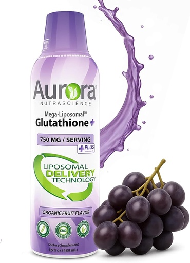 [BRSWGCQ5CMBRYHT5] Aurora Nutrascience, Mega-Liposomal Liquid Glutathione + Vitamin C, Antioxidant, Immune System Support, 750 mg per Serving,16 fl oz (480 mL)