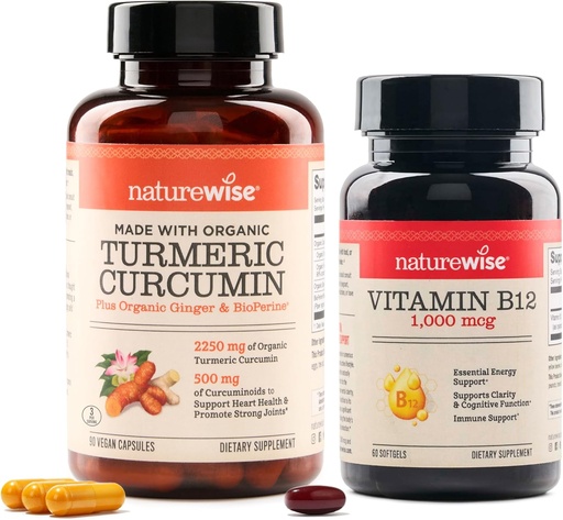 [BRSRAYYYBEOWGALL] NatureWise Curcumin Turmeric 2250mg & Vitamin B12 1000mcg Softgels Joint Support Energy Levels 60 Count