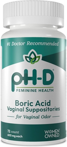 [BRSWKHYPPIGRWDT6] pH-D Feminine Health - 600 mg Boric Acid Suppositories - Woman Owned - for Vaginal Odor Use - 72 count