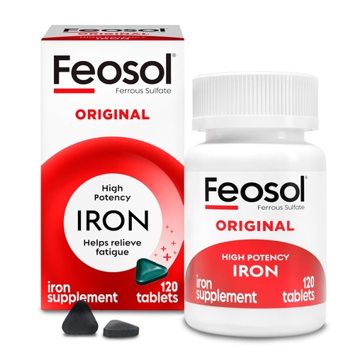 [BRSWI2T4BEDQ23D4] Feosol Original Iron Supplement Tablets, Non-heme, 65mg Iron per Pill, 1 Per Day, 120ct, 4 Month Supply, for Energy and Immune System Support, Made in USA | Iron supplements for energy and immune system support, small coated ferrous sulfate tablets